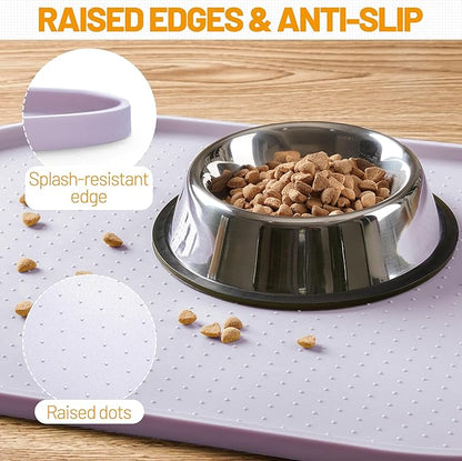 Hubulk 100% Waterproof Silicone Pet Feeding Mat with Raised Edge for Food and Water, Dog Bowl Mats, Cat Bowls Placemat with High Lip Protects Floor for Cats and Dogs (Dove, 16" L x 10" W)