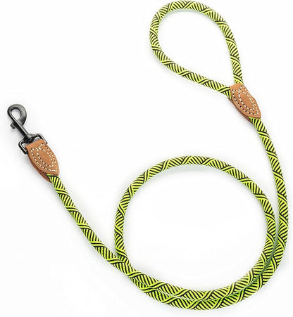 Mile High Life | Mountain Climbing Dog Rope Leash with Heavy Duty Metal Sturdy Clasp | Genuine Leather Tailored Connection with Strong Stitches (Lime Green, 48 Inch (Pack of 1))