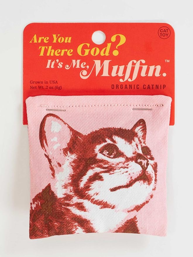 Blue Q are You There God, It's Me, Muffin Catnip Toys - Durable Cat Toys for Biting, Premium USA-Grown Organic Catnip, Pet Supplies, 100% Silk-Screened Cotton Pouch w/Funny Kitty Graphics, Gift Idea