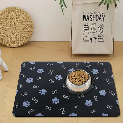 Pet Cat Dog Food Mat Non Slip Mat for Dog Water Bowl Mat Quick Dry Absorbent Cat Feeding Mat, 32 * 17 in, Black