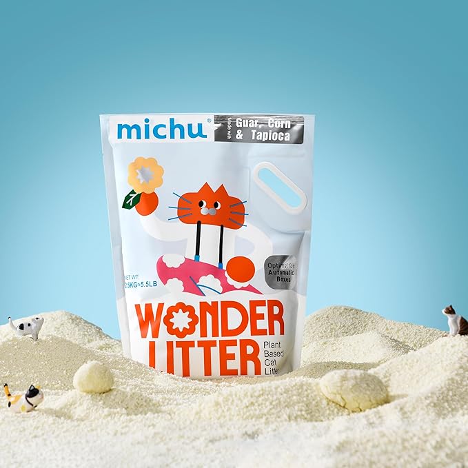 Michu Wonder Cat Litter, Cassava Plant-Based Cat Litter, Automatic Litter Box Friendly, Flushable & Fast Clumping, Low Dust Odor Control, 5.5lb/88oz - Lemon Tea 4 Pack