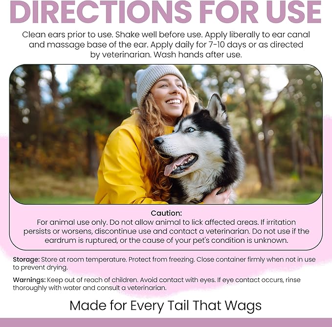 Chew + Heal Labs Dog Ear Cleaner - Medicated Dog Ear Buildup Drops for Dirt and Wax - 12 oz Advanced Flush with Chlorohexidine and Ketoconazole - Made in the USA