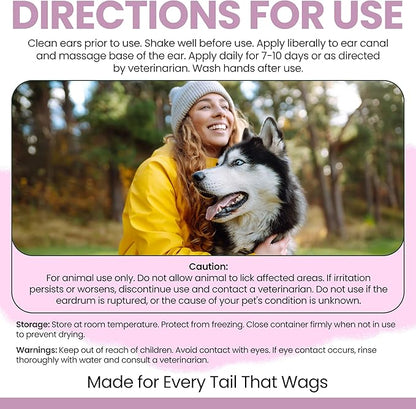 Chew + Heal Labs Dog Ear Cleaner - Medicated Dog Ear Buildup Drops for Dirt and Wax - 12 oz Advanced Flush with Chlorohexidine and Ketoconazole - Made in the USA