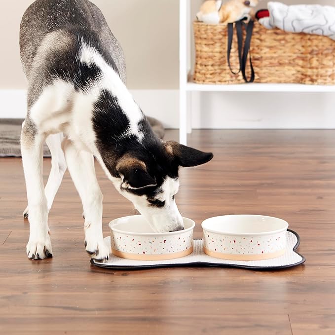 Bone Dry Ceramic Food Bowls, Non-Slip & Dishwasher Safe, Large Set, 7.5x2.4 Terrazzo