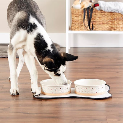 Bone Dry Ceramic Food Bowls, Non-Slip & Dishwasher Safe, Large Set, 7.5x2.4 Terrazzo