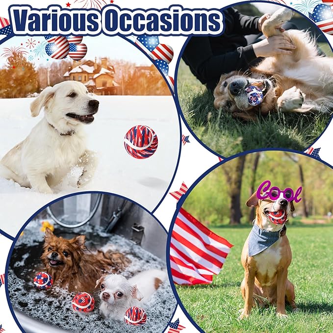 6 Pcs Patriotic Dog Squeaky Tennis Balls 2.5 Inch Interactive Pet Toys Ball 4th of July Independence Veterans Day for Small Medium Large Dog Plush Chew Toys Teeth Cleaning for Cat Training