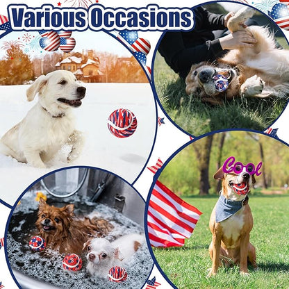 6 Pcs Patriotic Dog Squeaky Tennis Balls 2.5 Inch Interactive Pet Toys Ball 4th of July Independence Veterans Day for Small Medium Large Dog Plush Chew Toys Teeth Cleaning for Cat Training