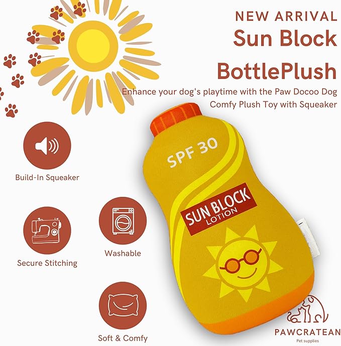 7" Squeaky Plush Toy for Puppies Small Dogs Self Etertainment Washable Soft Made [PET ONLY] (Lotion Bottle)