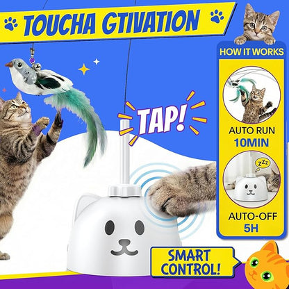 Interactive Cat Toys for Indoor Cats - Automatic Flying Bird Feather Toy, USB Rechargeable Electric Cat Teaser with Strong Sticky Base, Smart Motion Activated Self-Play Enrichment Toy for Bored Cats