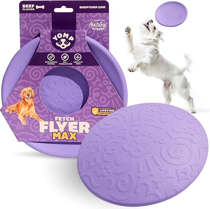 Yomp FetchFlyer MAX Dog Frisbee – Interactive Flying Disc Toy for Soft and Medium Chewers – Outdoor Fetch Toy for Dogs – Made from Pet-Safe, Non-Toxic, All-Natural Rubber