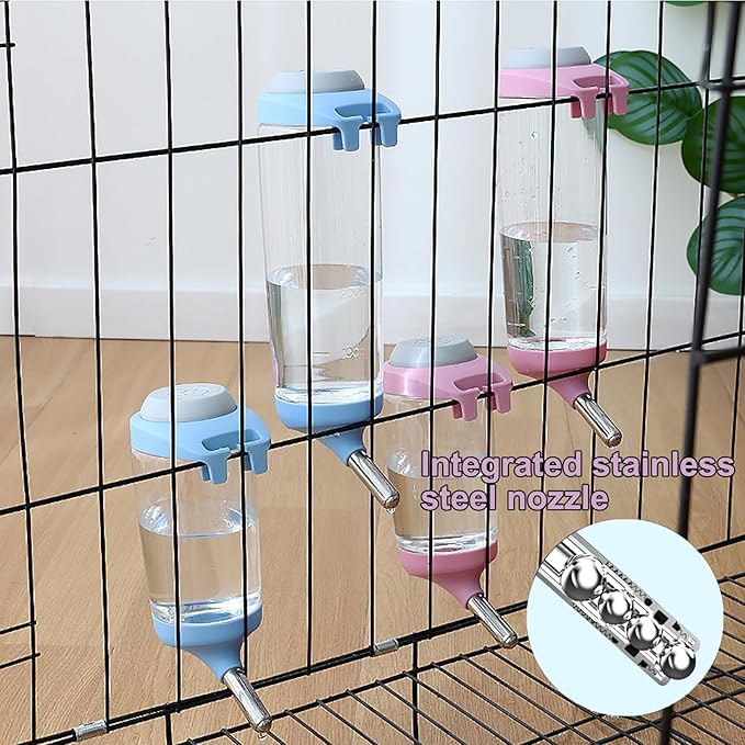 Dog Crate Water Bottle - 17 oz No Drip Kennel Pet Water Dispenser, Easy-to-Use Cage Water Bottle for Dogs, Cats, Small Animals, 500ML, Pink