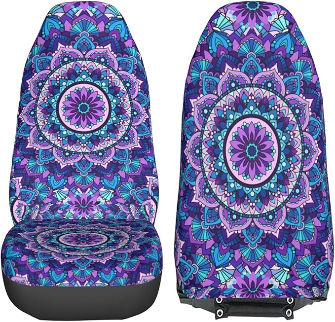 Foruidea Bohemian Style Mandala Print Car Seat Covers Universal 2 Pcs Auto Front Seat Cover Fit Most Cars,SUV,Sedan,Trucks