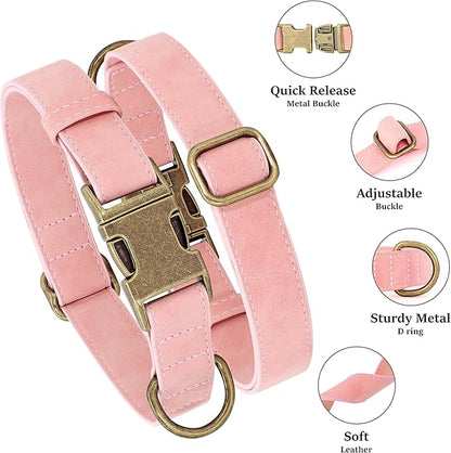 Didog Soft PU Leather Dog Collar, Stylish Quick Released Dog Collars for Small Dogs, Easy Clean Adjustable Pet Collar for Daily Walking, Pink, S Fit 10-15" Neck