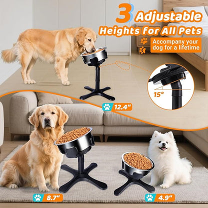Elevated Adjustable Dog Bowl Feeding Stand, 3 Heights and Tiled Ajudst, Compatible with Moost Feeding Bowls, Great for Medium Large Dogs(Dog Food Bowl Stand)