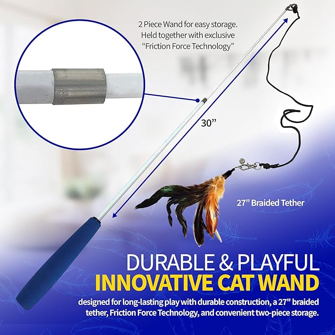 Pet Fit For Life Cat Feather Wand Toys – Interactive Cat Wand Toy for Indoor Pets | 2 Feather Attachments | Promotes Animal Health & Fitness, Made w/ Soft & Durable Materials | Gift (Brown)