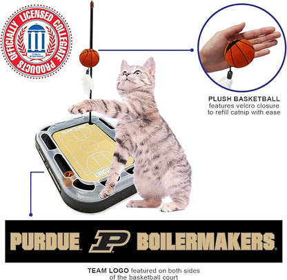 NCAA Purdue Boilermakers Basketball Court Felt Cat Scratcher Toy - 6-in-1 Interactive Cat Ball Bell & Wand with Catnip-Filled Plush Basketball
