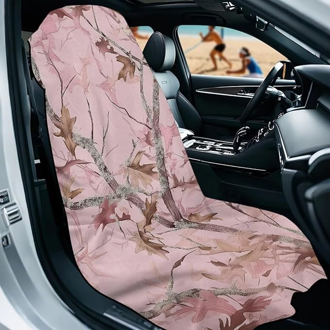 SEANATIVE Car Seat Towel Covers - Breathable Sweat Absorbing Automotive Seat Protectors for Gym, Camping & Pet Transport (Fits SUV/Truck), Camo Hunting Pink Print