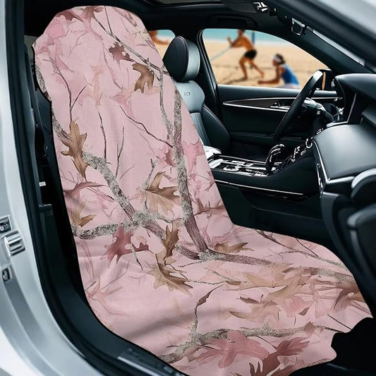 SEANATIVE Car Seat Towel Covers - Breathable Sweat Absorbing Automotive Seat Protectors for Gym, Camping & Pet Transport (Fits SUV/Truck), Camo Hunting Pink Print