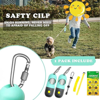 Dog Poop Bag Holder With LED Flashlight | Pet Waste Dispenser for Leash | Doggie Potty Container With Leak-proof Trash Bags and Accessories (2 Holders 30 Bags, Mint Green)