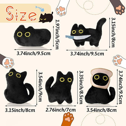 HubirdSall 5Pcs Cute Black Cat Catnip Crinkle Paper Sound Toys Gift for Cats, Catmint Teething Chew Kick Interactive Toy with Bread for Indoor Kitty, Soft Funny Pet Presents Supplies for Kitten Lover