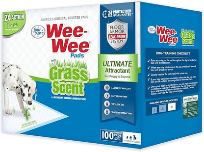 Four Paws Wee-Wee Ultimate Attractant Grass Scented Pee Pads for Dogs & Puppies, Leak-Proof Dog Housebreaking Instinctive Potty Training Floor Protection, 22" x 23", 10 Count