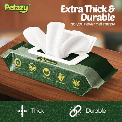 Pet Glove Wipes for Dogs & Cats – Hypoallergenic Thick Cleaning Gloves with Aloe & Coconut Oil for Paws, Face, Ears & Butt, Instant No Rinse Grooming Wipes to Deodorize and Hydrate, 50 Pack