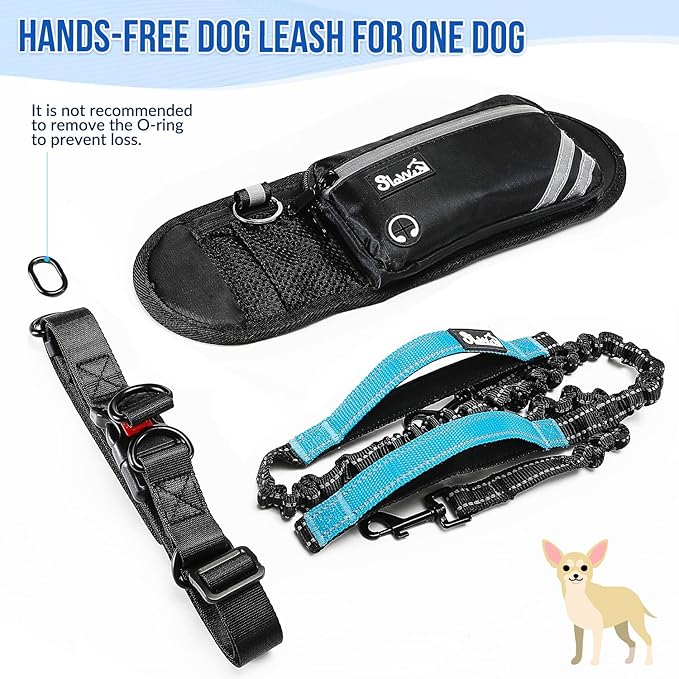 SlowTon Hands Free Dog Leash - with Removable Zipper Pouch, Shock Absorbing Bungee, Dual Handle & Reflective Stitches, Wide Padded Adjustable Waist Leash for Dogs Walking Running (M, for 1 Dog)