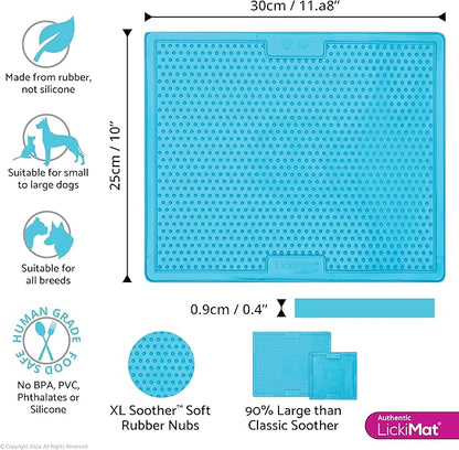 LickiMat X Large Breed Soother Dog Lick Mat Dog Calmer Slow Feeder, Anxiety Reliever Alternative to Puzzle Toys, Slow Feeding Bowls. Use Peanut Butter, Wet, Raw, Mixed Food, Healthy Treats - Turquoise