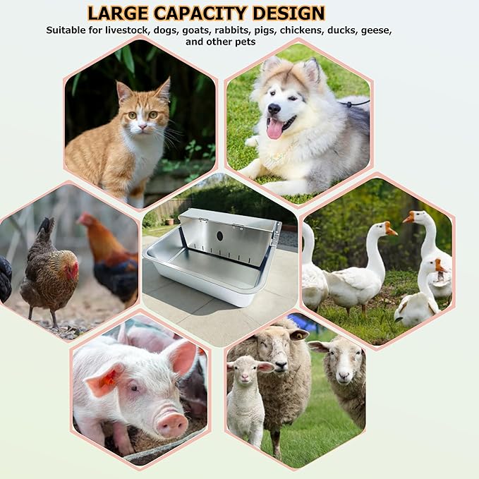 Stainless Steel Automatic Dog Water Bowl Large Capacity Wall-Mounted Pet Water Dispenser with Flip Cover Design,Suitable for Cats,Dogs,Chickens Ducks Other Poultry,Suitable for Indoor & Outdoor Use