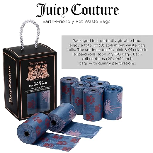 Juicy Couture Dog Poop Bag Palm Tree/Paw Print – Disposable Easy Tear Doggie Poop Bags, Heavy-Duty, Leak-Resistant, Unscented Dog Waste Bags Refill 9 x 12 Inches Dog Essentials