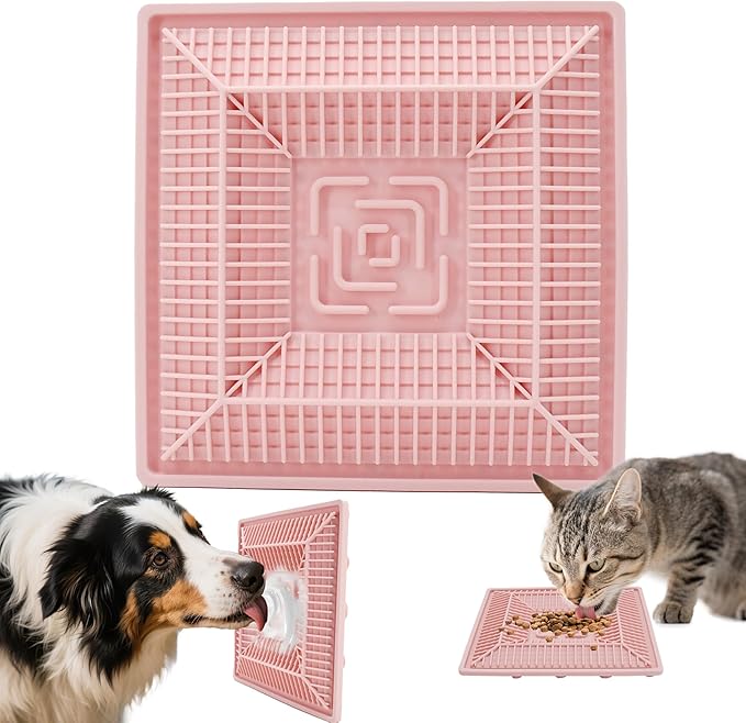 Lick Mat for Dogs and Cats, Slow Feeder Mats with Suction Cups - Bathing, Grooming and Training, Anxiety Relief Feeding Pad,Dishwasher-Safe Pink