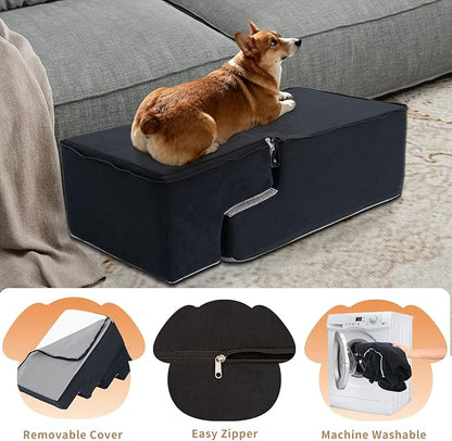 Dog Stairs for Small Dogs, 3 Step Dog Stair for High Bed and Couch, Non-Slip High Density Foam Sturdy Pet Steps with Removable Washable Cover for Older Cat