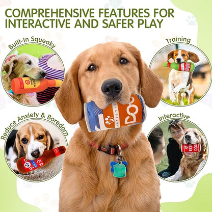 9 Pcs Beer Dog Squeaky Plush Toys Set Water Bottle Squeaky Toys Bulk Dog Interactive Funny Puppy Teething Chewing with Squeaker for Small and Medium Pet Training Teeth Doggie Birthday Gifts