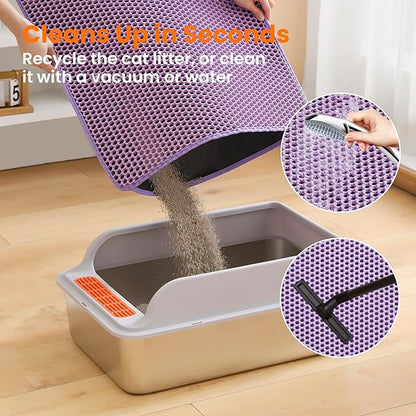 Jumbo Cat Litter Mat, 46x26 Inches Double Layer Honeycomb Litter Trapping Mat, Non Slip Waterproof Urine Proof Extra Large Cat Litter Box Mat, Kitten Supplies and Essentials, XXL, Purple