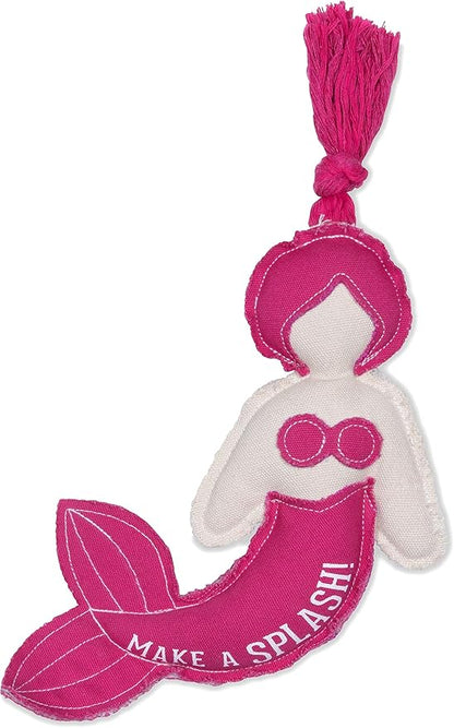 Pavilion Gift Company 11 Inch Large Canvas Tug of War Mermaid Shaped Dog Rope Toy-Sturdy & Durable Make A Splash, Pink