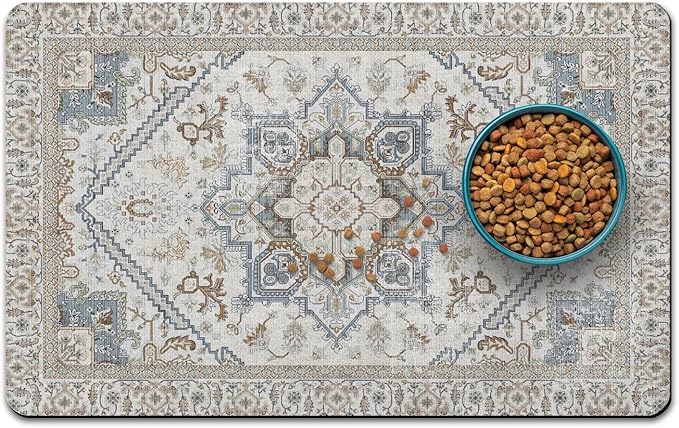 Dog Food Mats for Floors, Absorbent and Quick-Drying Pet Cat Food Mat,Anti-Fouling and Easy-to-Clean Pet Feeding Mat,Dog Bowl Mat for Messy Drinking Water Bowls.17 x32, Bohemia Style
