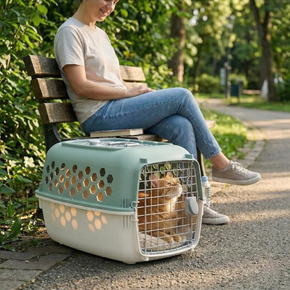 Hard-Sided Pet Carrier for Dogs and Cats | 24-Inch Top-Load Travel Kennel with Double Door Entry | Heavy-Duty Plastic Crate for Vet Visits & House Training, Green/Gray, Up to 30 lbs Capacity