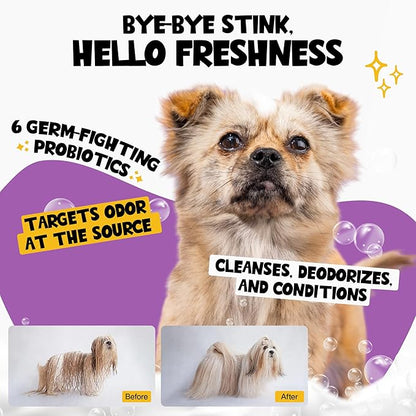 Probiotic Dog Shampoo & Conditioner for Smelly Dogs, Snuggle Sesh Lavender Dog Shampoo for Itchy Skin Relief, Hypoallergenic Pet Shampoo for Conditioner, Moisturizing & Itching.