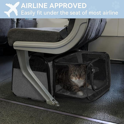 Petsfit 17" x 11" x 11" Airline-Approved Expandable Pet Carrier, 2X Square Expansion Reduces Pet Anxiety, Escape-Proof Self-Locking Zippers, 5 Easy-Access Entrances, for Cats & Small Dogs up to 15 lbs