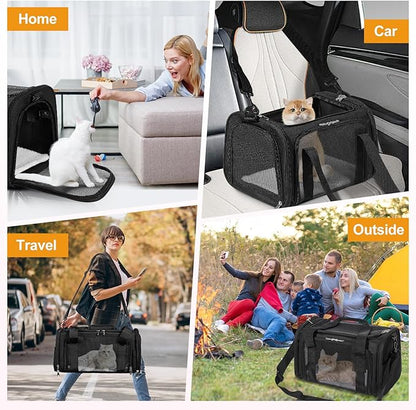 Discala Cat Dog Carrier Pet Carrier for Small Medium Cats Puppies Dog Carriers for Small Dogs Collapsible Soft Sided Cat Travel Carrier - Black 21 * 13 * 13