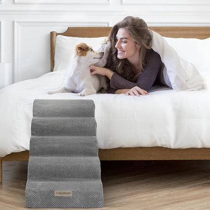 Dog Stairs for High Beds Up to 26", Extra-Tall 24.5" 5-Step Foam Pet Ramp with Washable Cover, Gentle Slope Steps, Bed & Couch Ladder for Small Medium Dogs & Senior Cat, Puppy Climbing Stairs