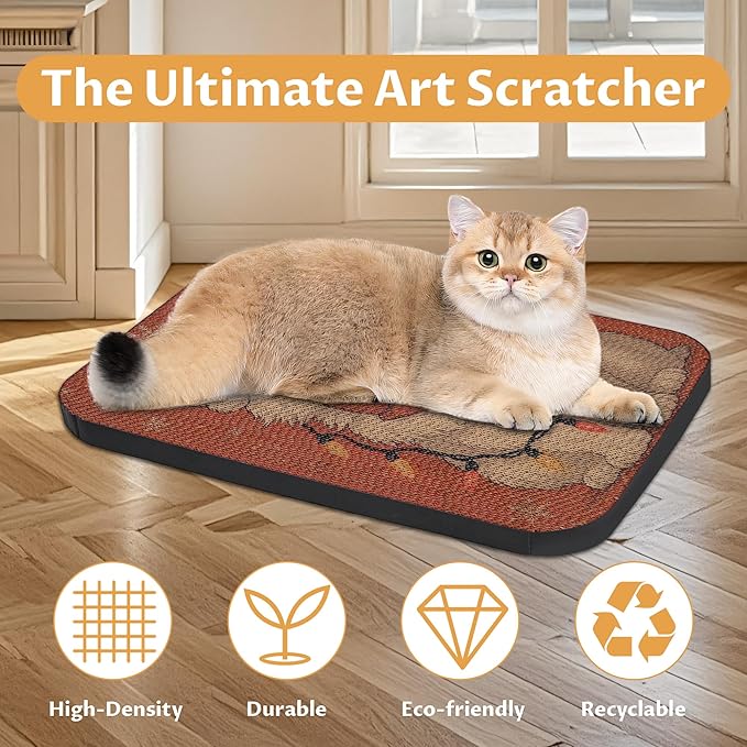 2 Packs Art Cat Wall-Mountable Scratching Board 16.7x11x1 Inch Cat Wall Scratch Pad and Scratcher for Indoor Cats Furniture Protector (Storybook Cat)