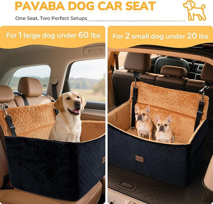 Dog Car Seat for Large Medium Dogs up to 60 lbs – Elevated Dog Booster Seat for Cars with Extra-Safe 14in High Front, Memory Foam Cushion, Washable Cover, Backseat Pet Car Bed (Brown/Black)