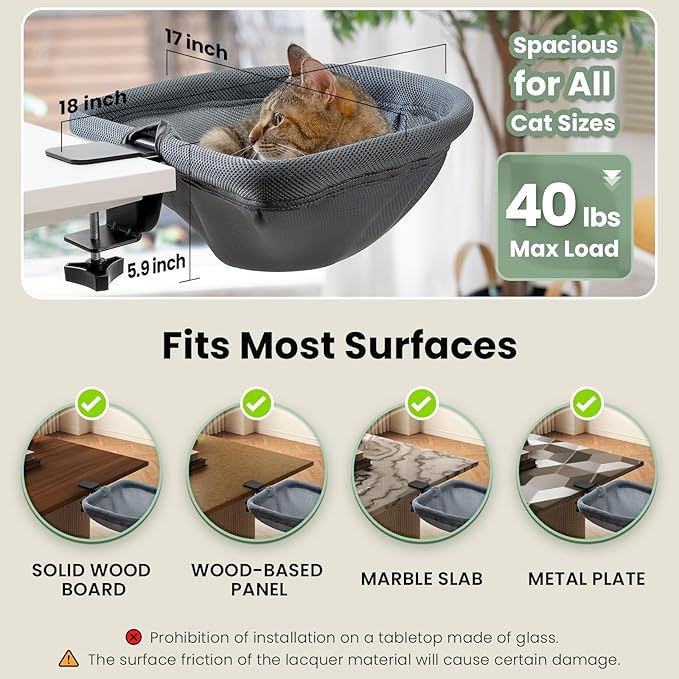 Cat Desk Bed - One-Click Folding, Sunken Design & Space-Saving Semi-Circular Cat Bed, Mesh Cover Material, Suitable for Various Desktops-Maximum Hold Up to 40lb