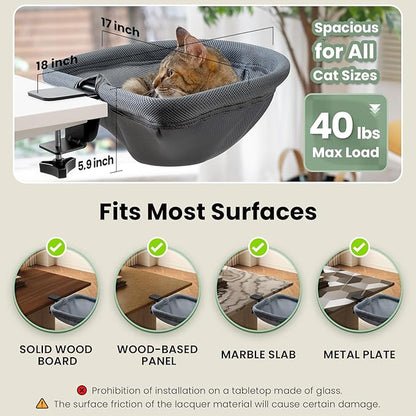 Cat Desk Bed - One-Click Folding, Sunken Design & Space-Saving Semi-Circular Cat Bed, Mesh Cover Material, Suitable for Various Desktops-Maximum Hold Up to 40lb
