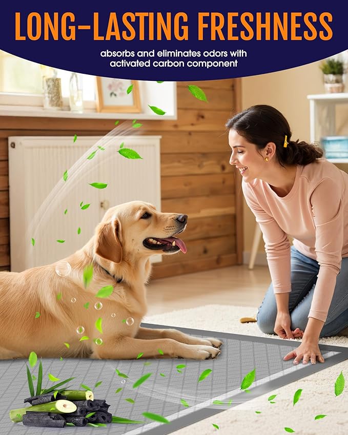 Charcoal Puppy Pads - 50 Packs, 34"×28" Ultra-Large Puppy Pads, Odor-Control Carbon Pee Pads for Dogs, 6-Layer Ultra-Absorbent & Quick-Dry Black Training Pads