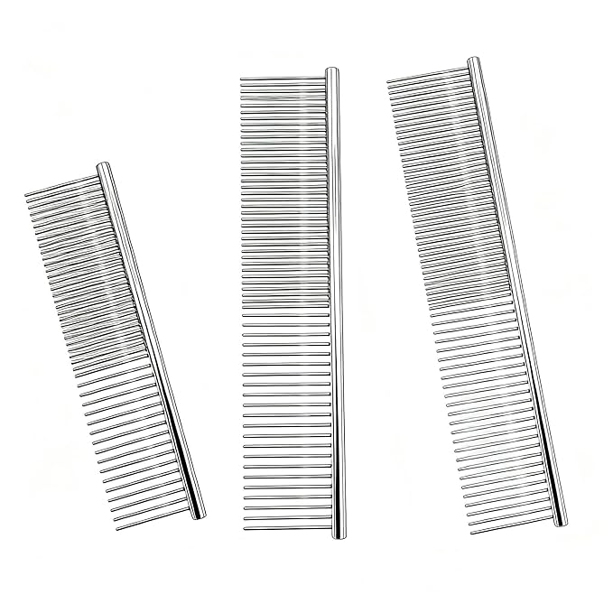 Metal Comb for Dogs - Stainless Steel Dog Grooming Comb Set, 3 Pack Pets Flea Remova Tool - 6.3IN/7.4IN