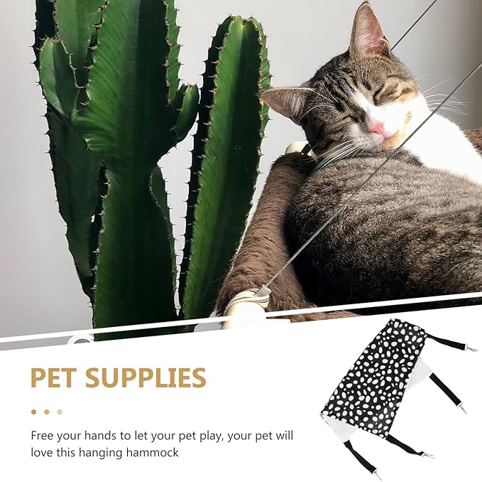 Double-Sided Hanging Cat Hammock Bed with Breathable Mesh, Medium 35x35cm, Black and White Dot Pattern, Indoor Cat Sleeping Mat and Comfortable Pet Den