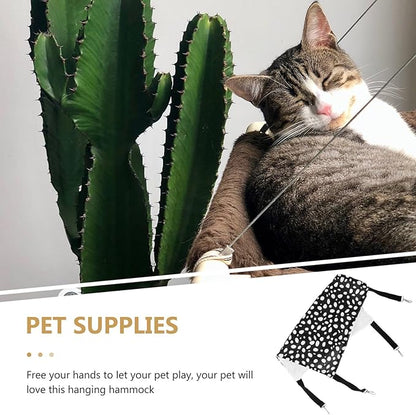 Double-Sided Hanging Cat Hammock Bed with Breathable Mesh, Medium 35x35cm, Black and White Dot Pattern, Indoor Cat Sleeping Mat and Comfortable Pet Den