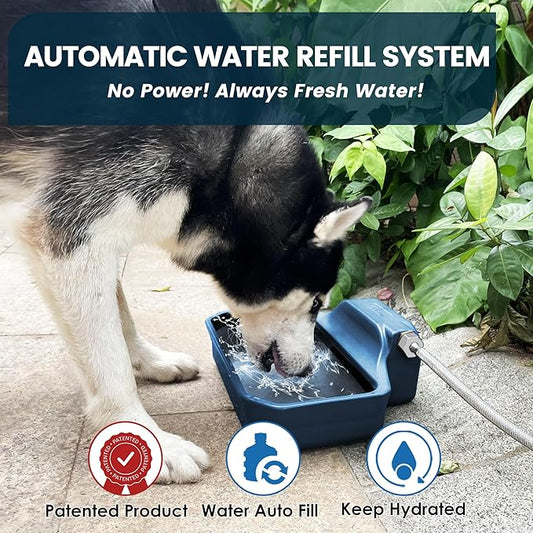PETIMI Automatic Water Dispenser for Dogs/Cats, 1 Gallon Auto-Fill Dog Water Bowl Dispenser for Indoor/Outdoor, Large Water Feeder for Pets/Livestock, BPA-Free, Wide Mouth, Fits GHT 3/4" Faucet, Blue